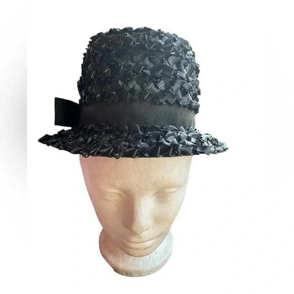 1940s Union Label Black Raffia Straw Bucket Hat‎ - Picture 2 of 7